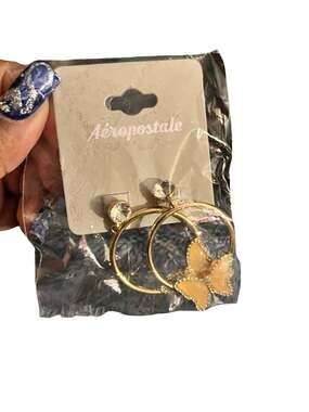 Aéropostale Gold Tone Hoop Butterfly Drop Earrings with Rhinestone Accents